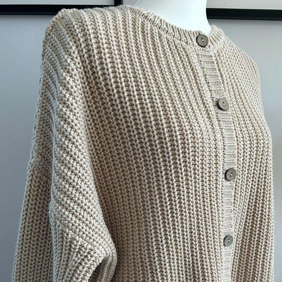 The Simple Folk Sweaters - THE SIMPLE FOLK Organic Cotton Oversized Chunky Knit Cardigan in Oatmeal – US 4